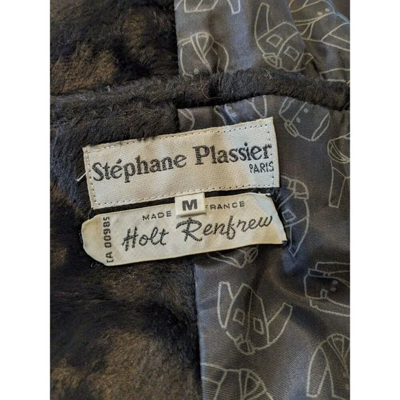 Vintage Womens Jacket Faux Fur Cropped Coat Med Black Mob Wife Designer France - Picture 8 of 9